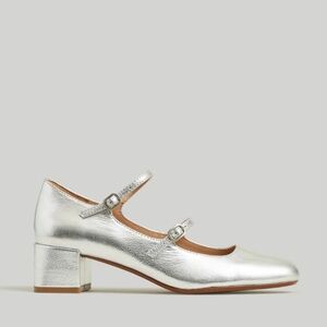 New! Madewell The Nettie Heeled Mary Jane Metallic Silver Leather 9